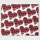 バッファロープレイドブラックレッドハンド描画ハート ラッピングペーパー (フラット)