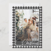 バッファロープレイドブラック&ホワイト2枚の写真クリスマス シーズンカード (正面)