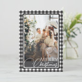 バッファロープレイドブラック&ホワイト2枚の写真クリスマス シーズンカード (スタンド正面)