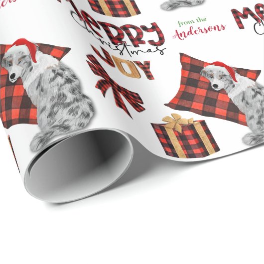 バッファロープレイドブルーメルレオージードッグクリスマス ラッピングペーパー (ロールコーナー)