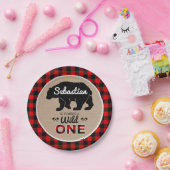 バッファロープレイドベアランバージャックワイルドワン誕生日 ペーパープレート (パーティー)