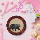 バッファロープレイドベアーキャ素朴ビン ペーパープレート (パーティー)