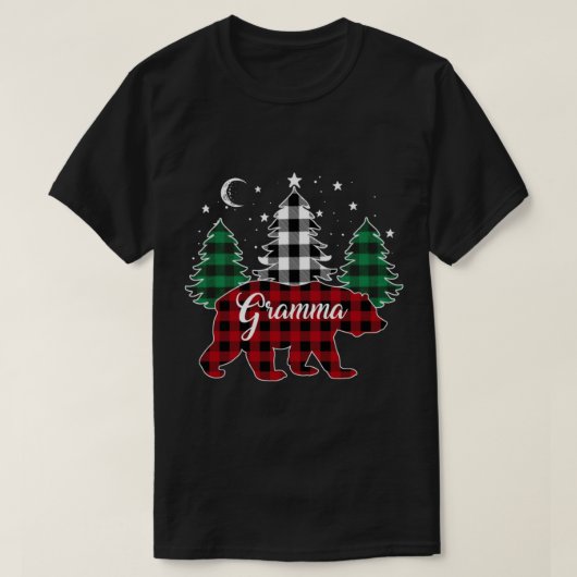 バッファロープレイドベアークリスマスツリーパジャマファミリーX Tシャツ (デザイン正面)