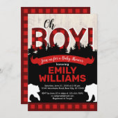 バッファロープレイドベアーベビーシャワー招待状 招待状 (正面/裏面)