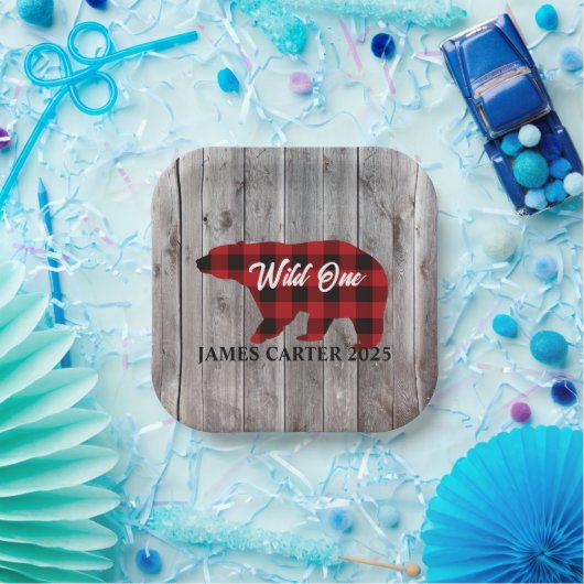 バッファロープレイドベアーワイルドワンボーイ1st誕生日パーティー ペーパープレート (パーティー)