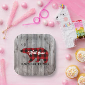 バッファロープレイドベアーワイルドワンボーイ1st誕生日パーティー ペーパープレート (パーティー)