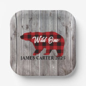 バッファロープレイドベアーワイルドワンボーイ1st誕生日パーティー ペーパープレート (正面)