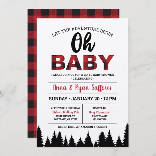 バッファロープレイドベビーシャワー招待状 – オベビー 招待状 (正面/裏面)