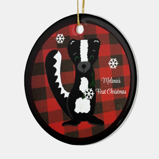 バッファロープレイドベビー初めてのクリスマスオーナメント セラミックオーナメント (左)