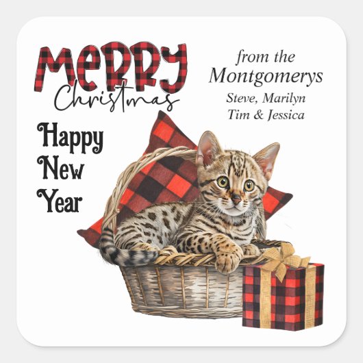 バッファロープレイドベンガルキットンクリスマス スクエアシール (正面)