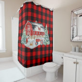 バッファロープレイドホリデークリスマスバーンヴィンテージ シャワーカーテン (インサイチュ)