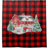 バッファロープレイドホリデークリスマスバーンヴィンテージ シャワーカーテン (正面)