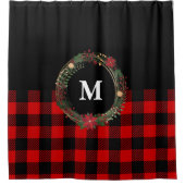 バッファロープレイドホリデーモノグラムリース シャワーカーテン (正面)