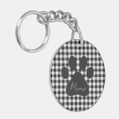 バッファロープレイドポープリント白黒ニャークラシック キーホルダー (正面左)