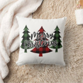 バッファロープレイドメリークリスマスツリーズホリデー クッション (ブランケット)