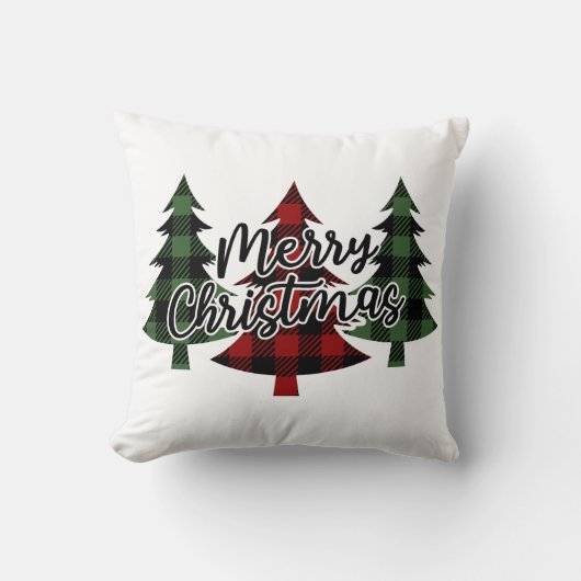 バッファロープレイドメリークリスマスツリーズホリデー クッション (正面)