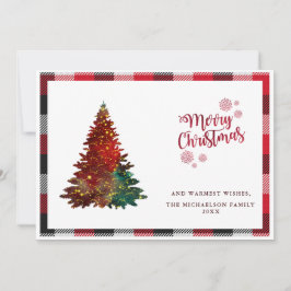 バッファロープレイドメリークリスマスツリーホリデーカード シーズンカード