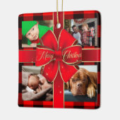 バッファロープレイドメリークリスマスボウフォトコラージュ セラミックオーナメント (左)