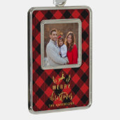 バッファロープレイドメリークリスマスモノグラム シルバープレートフレームオーナメント (右)