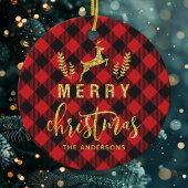 バッファロープレイドメリークリスマスモノグラム セラミックオーナメント