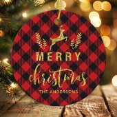 バッファロープレイドメリークリスマスモノグラム セラミックオーナメント
