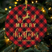 バッファロープレイドメリークリスマスモノグラム セラミックオーナメント