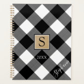 バッファロープレイドモノグラムスクリプト名白黒 プランナー手帳 (正面)