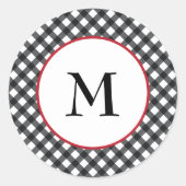 バッファロープレイドモノグラムステッカーのクリスマスホリデー ラウンドシール (正面)