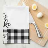 バッファロープレイドモノグラム白黒を焼こう キッチンタオル (四つ折り)