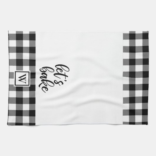 バッファロープレイドモノグラム白黒を焼こう キッチンタオル (横)