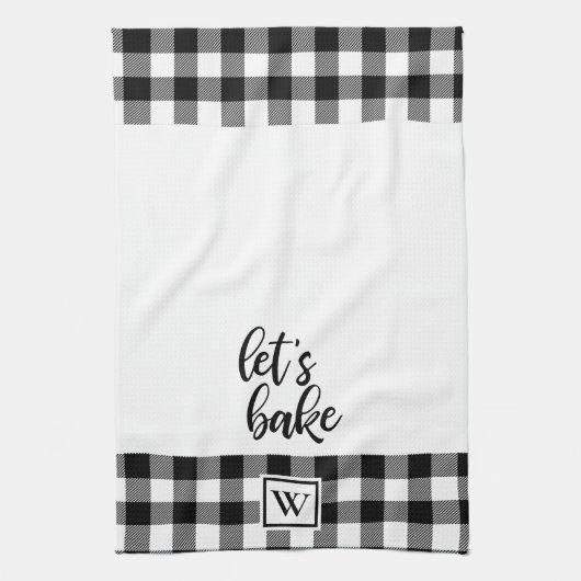 バッファロープレイドモノグラム白黒を焼こう キッチンタオル (縦)
