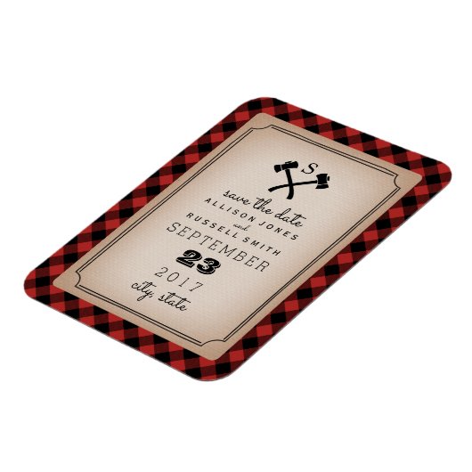 バッファロープレイドモノグラムAx日付を保存 マグネット (左側)