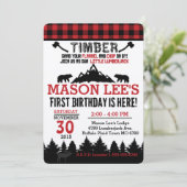 バッファロープレイドランバージャックファースト誕生日招待状 招待状 (スタンド正面)