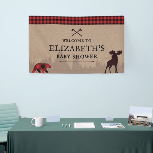 バッファロープレイドランバージャックベビーシャワーウェルカムサイン 横断幕 (トレードショー)