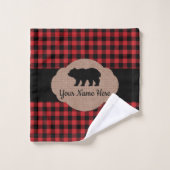 バッファロープレイドレッドアンドブラックキャビンベアモノグラム バスタオルセット (ウォッシュタオル)