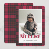 バッファロープレイドレッドブラックニースリスト写真クリスマス 招待状 (正面/裏面)