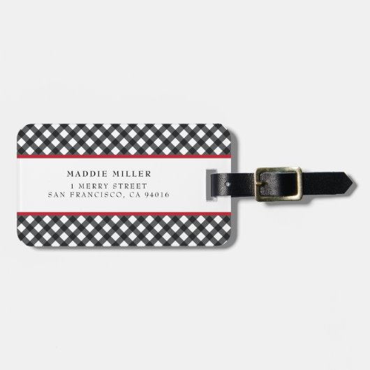 バッファロープレイドレッド白黒クラシックラゲッジタグ ラゲッジタグ (正面横)