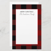 バッファロープレイドレッド白黒ファミリークリスマス 便箋 (正面/裏面)