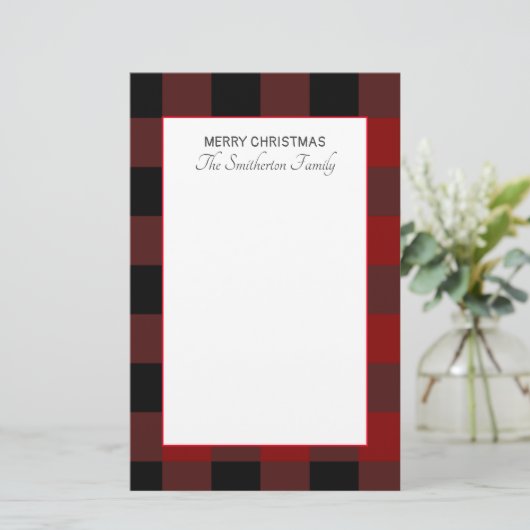 バッファロープレイドレッド白黒ファミリークリスマス 便箋 (スタンド正面)