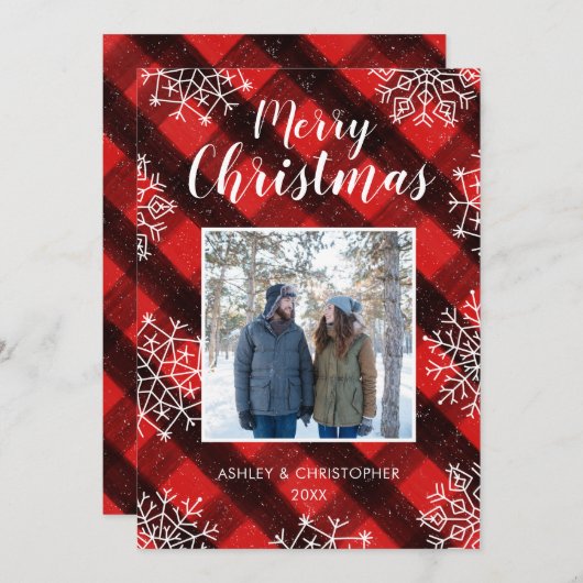 バッファロープレイドレッド素朴タータンチェッククリスマスフォト シーズンカード (正面/裏面)