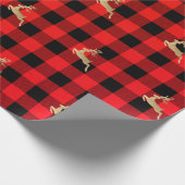 バッファロープレイドロンベルジャッククリスマスディアー金ゴールドレッド ラッピングペーパー (角)