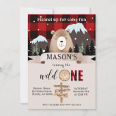バッファロープレイドワイルドワンクマ1歳の誕生日 招待状 (正面)