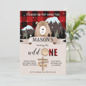 バッファロープレイドワイルドワンクマ1歳の誕生日 招待状 (スタンド正面)