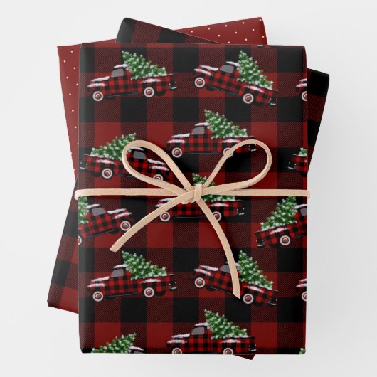 バッファロープレイドヴィンテージピックアップクリスマス ラッピングペーパーシート (インサイチュ)