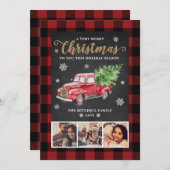 バッファロープレイドヴィンテージレッドトラッククリスマス3写真 シーズンカード (正面/裏面)