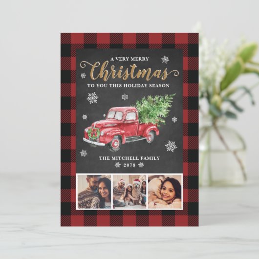 バッファロープレイドヴィンテージレッドトラッククリスマス3写真 シーズンカード (スタンド正面)