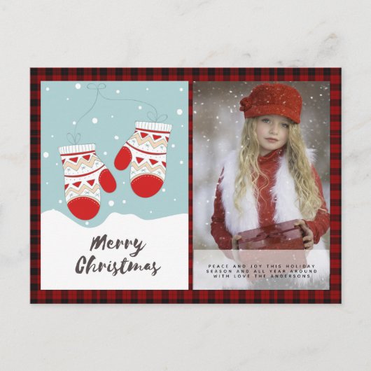 バッファロープレイド写真クリスマスニューイヤーフォークアート2 ポストカード (正面)