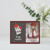 バッファロープレイド写真クリスマスニューイヤーフォークアート ポストカード (スタンド正面)