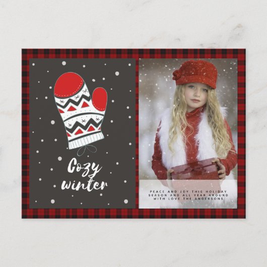 バッファロープレイド写真クリスマスニューイヤーフォークアート ポストカード (正面)