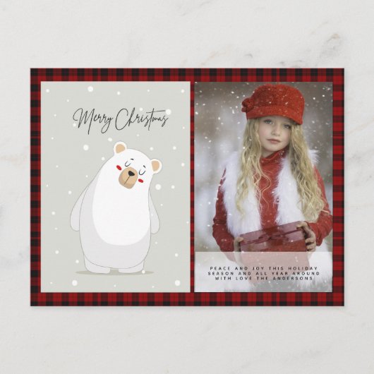 バッファロープレイド写真クリスマス新年の民俗PolarBear ポストカード (正面)